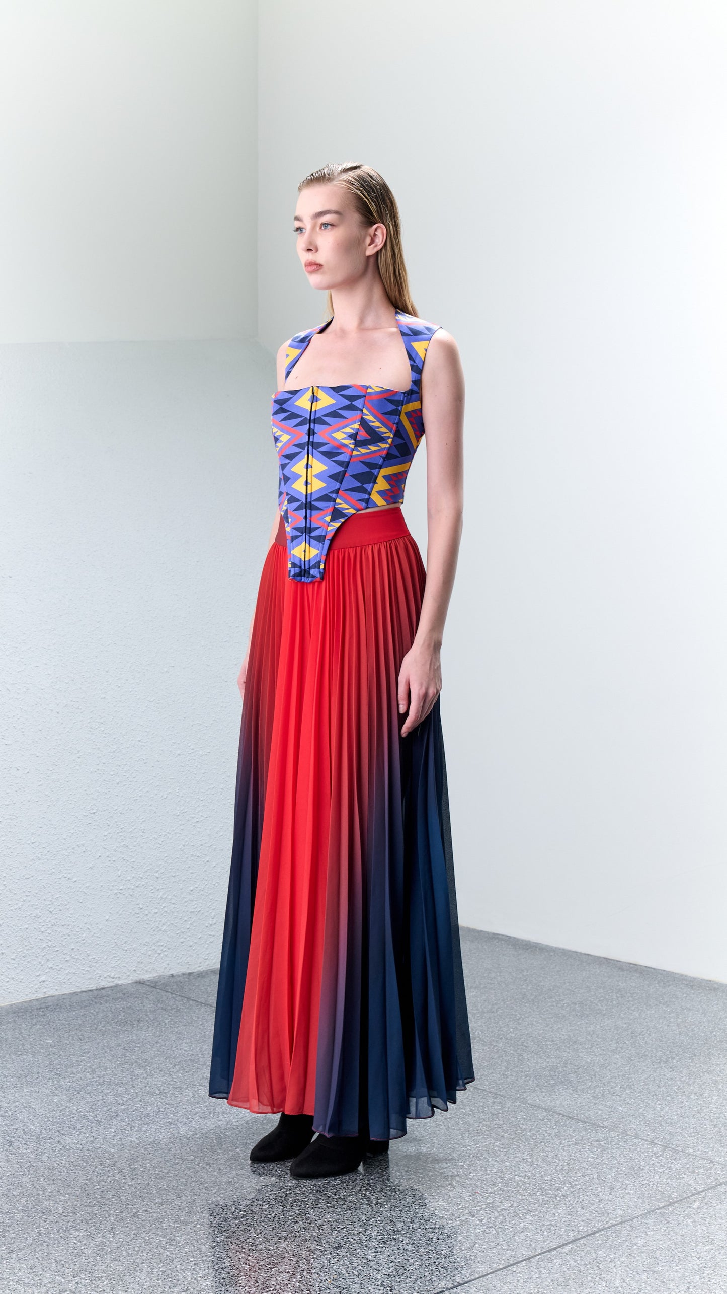 2.1 RED Pleated Gradient Dyed Skirt