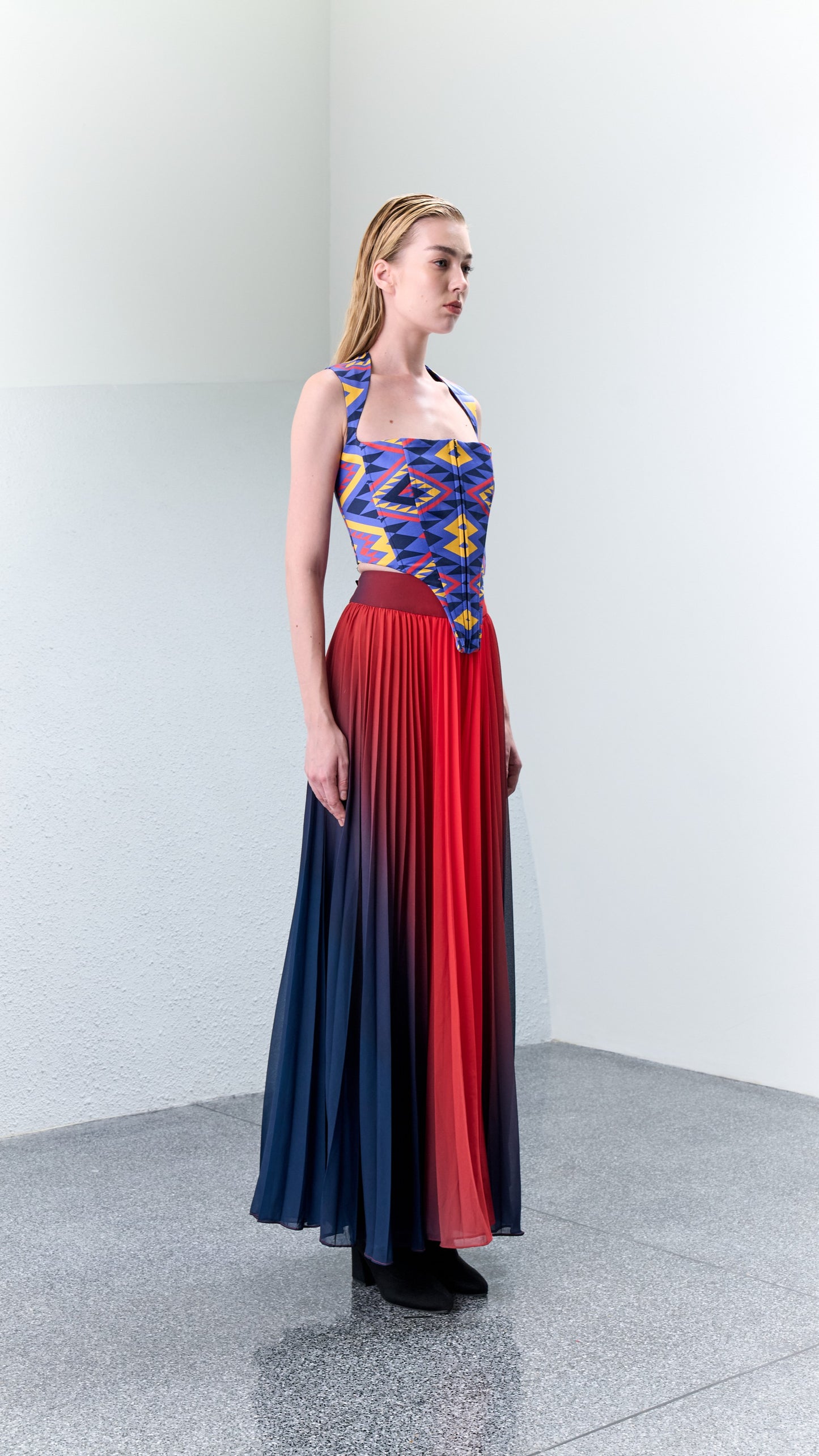 2.1 RED Pleated Gradient Dyed Skirt