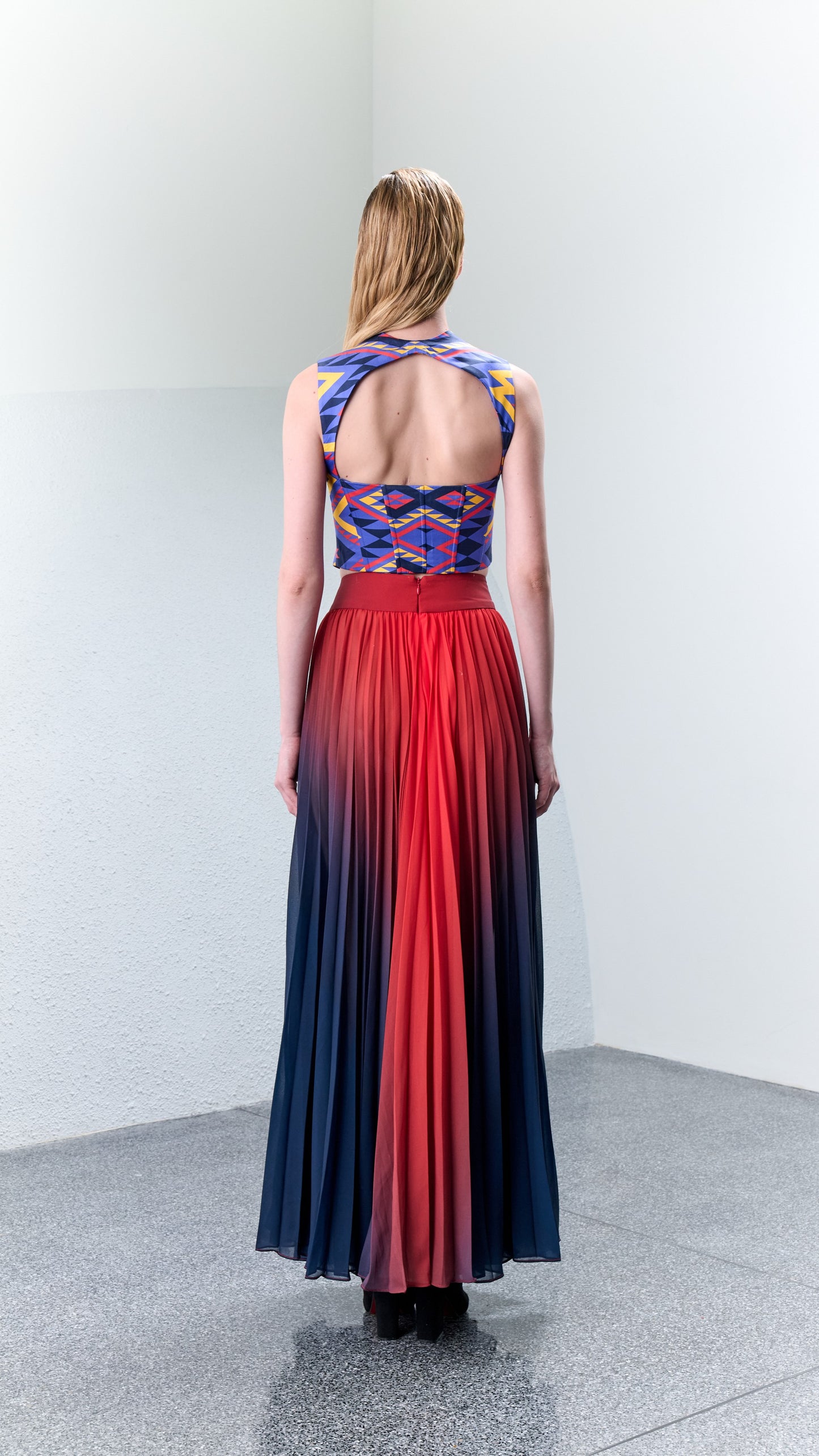 2.1 RED Pleated Gradient Dyed Skirt