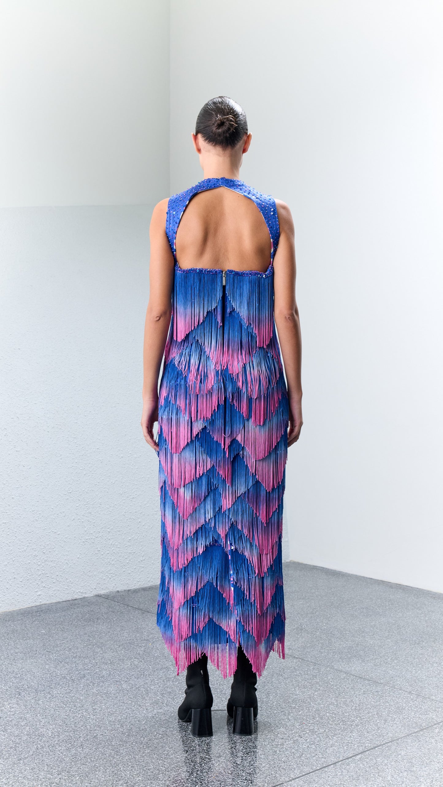3.4 ALP Gradient Dyed Tasseled Cocktail Dress