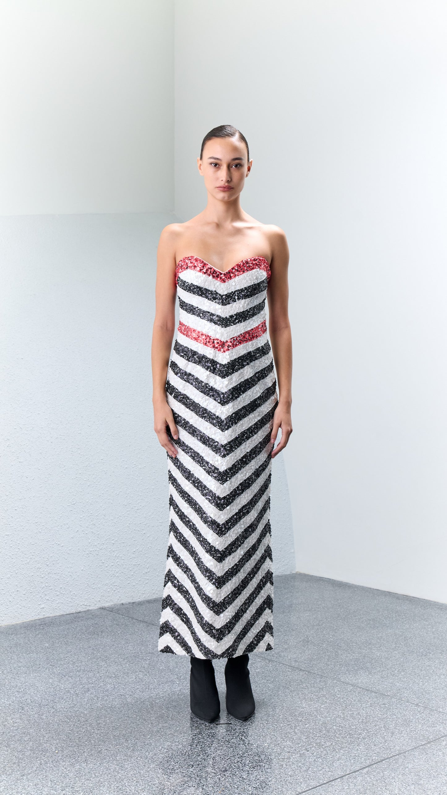 3.6 ALF Beaded Bustier Midi Cocktail Dress