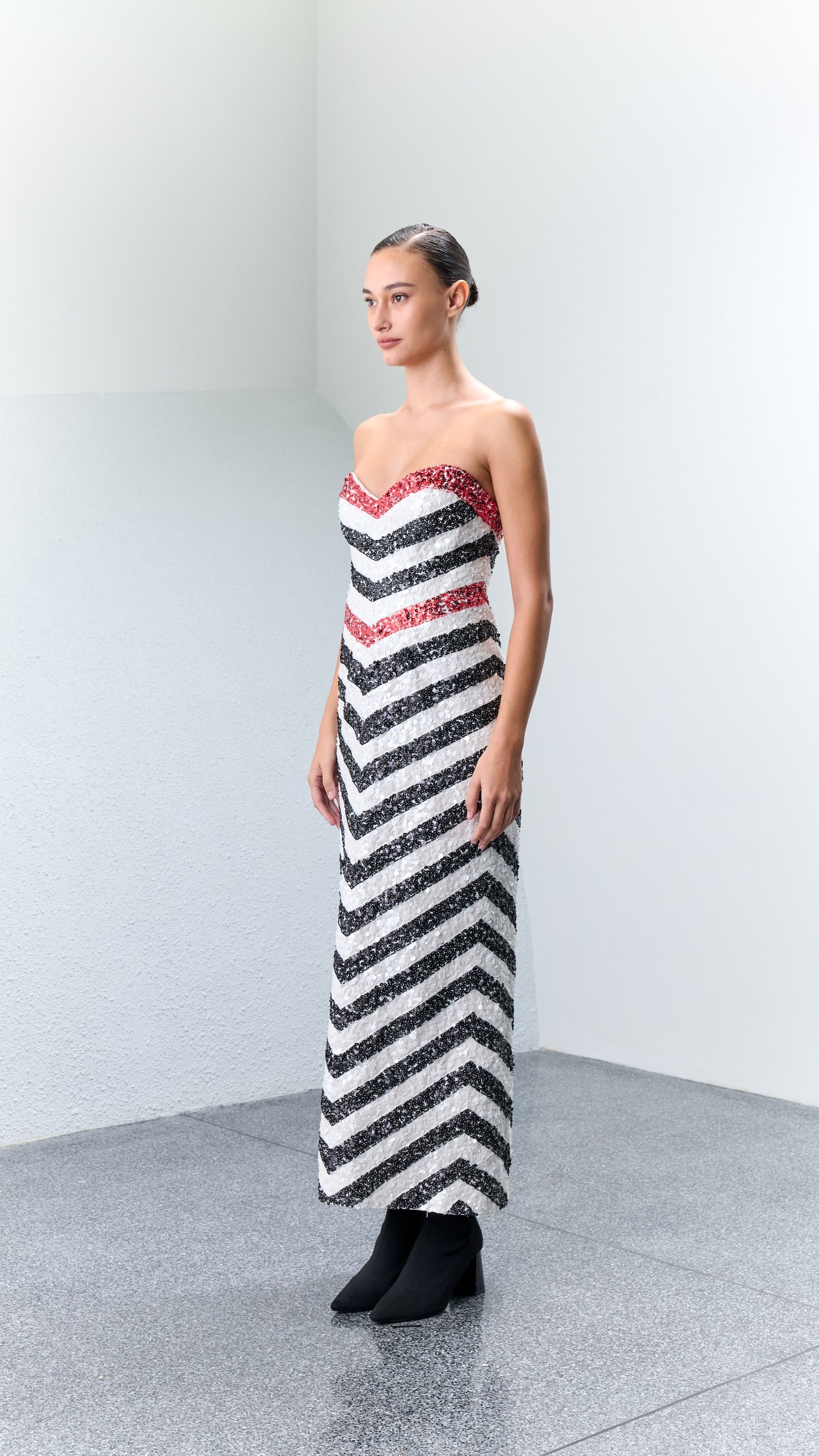3.6 ALF Beaded Bustier Midi Cocktail Dress