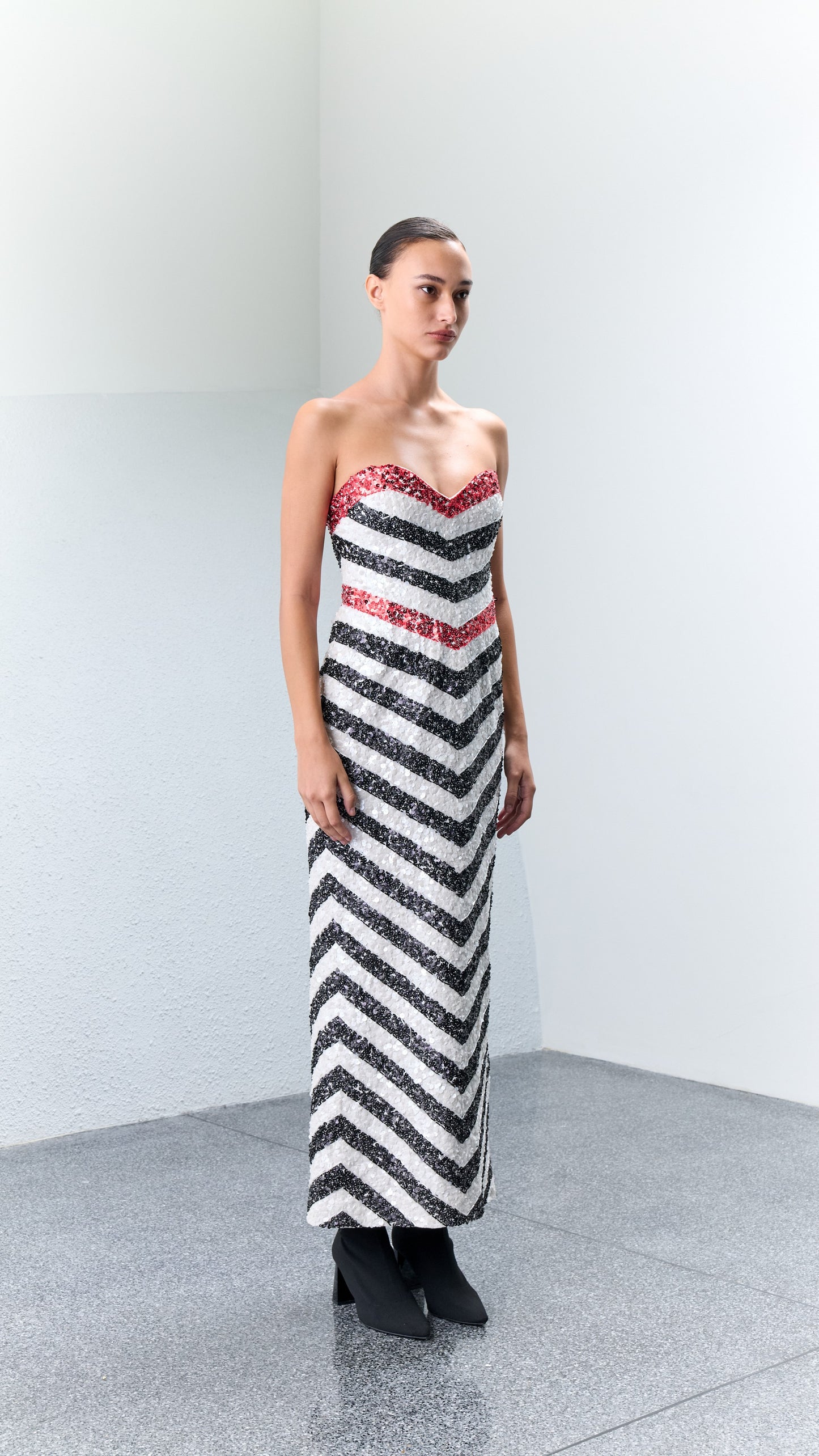 3.6 ALF Beaded Bustier Midi Cocktail Dress