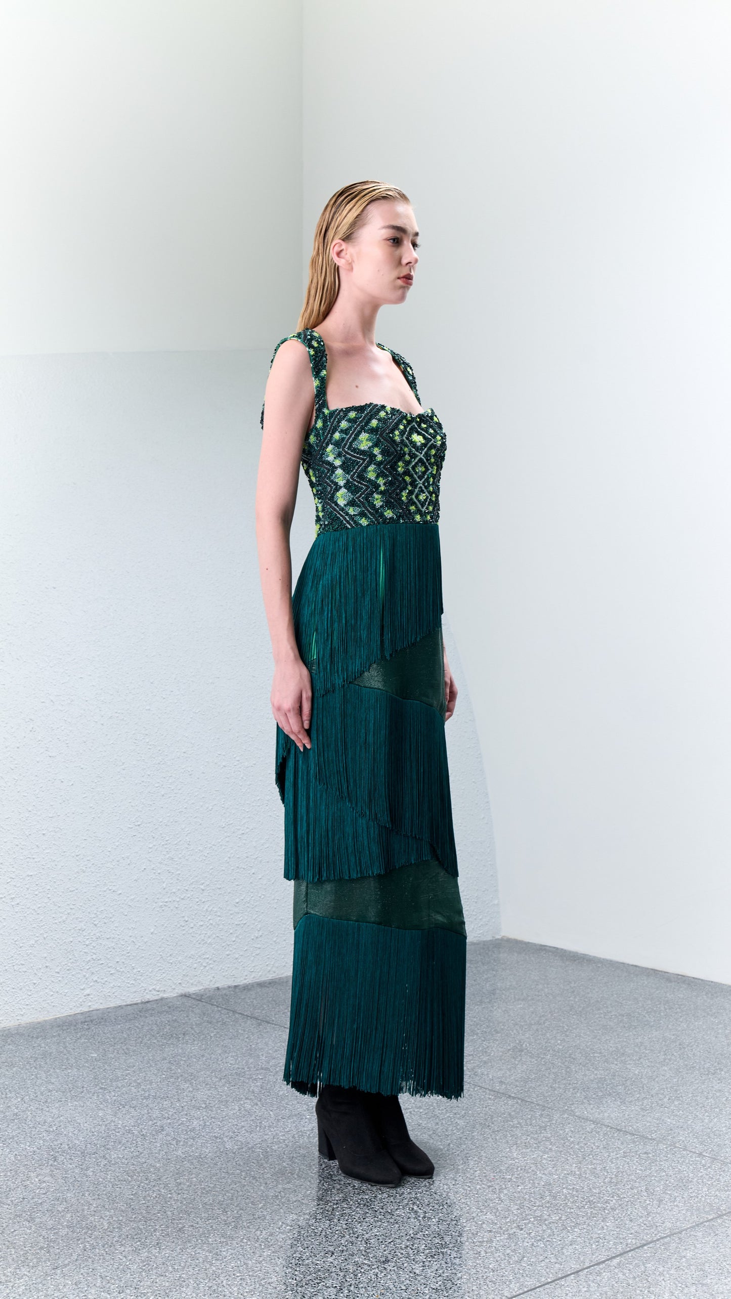 3.8 AST Beaded Bustier Tasseled Gown