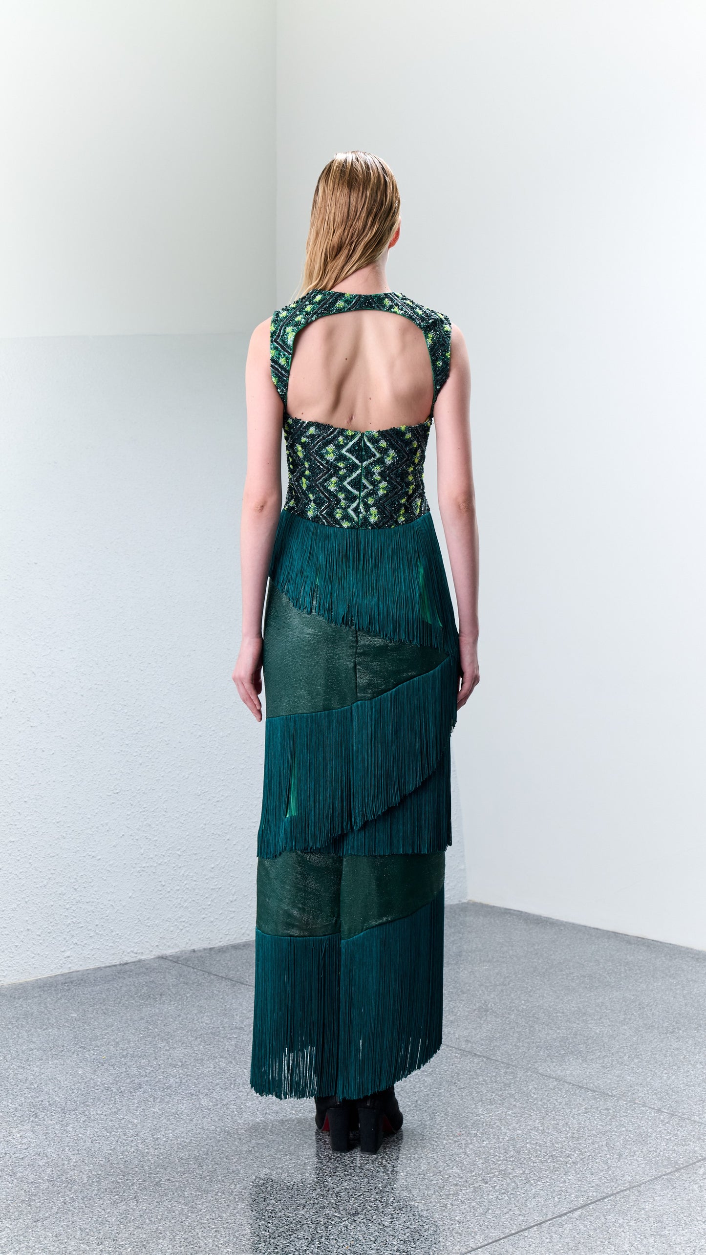 3.8 AST Beaded Bustier Tasseled Gown
