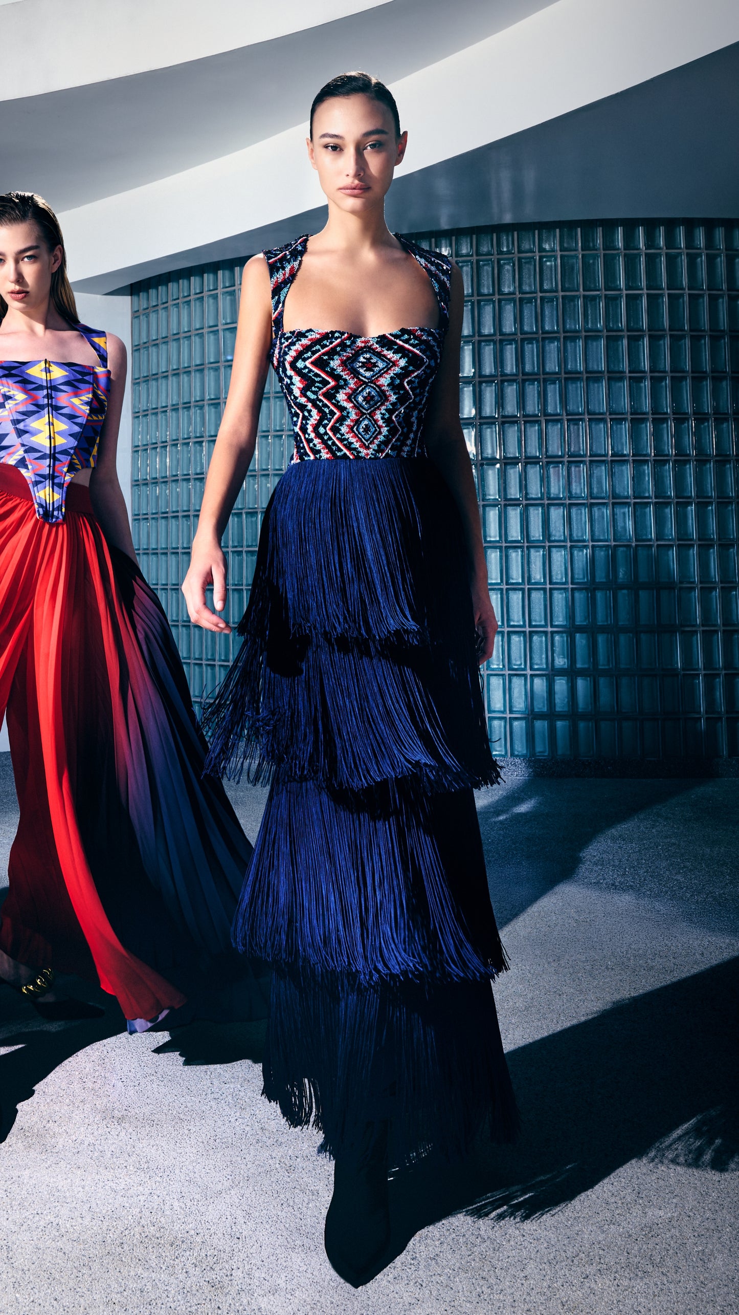 3.8 AST Beaded Bustier Tasseled Gown