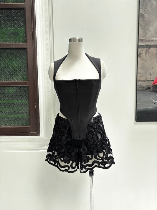 HAS Corset & Black Lace Shorts